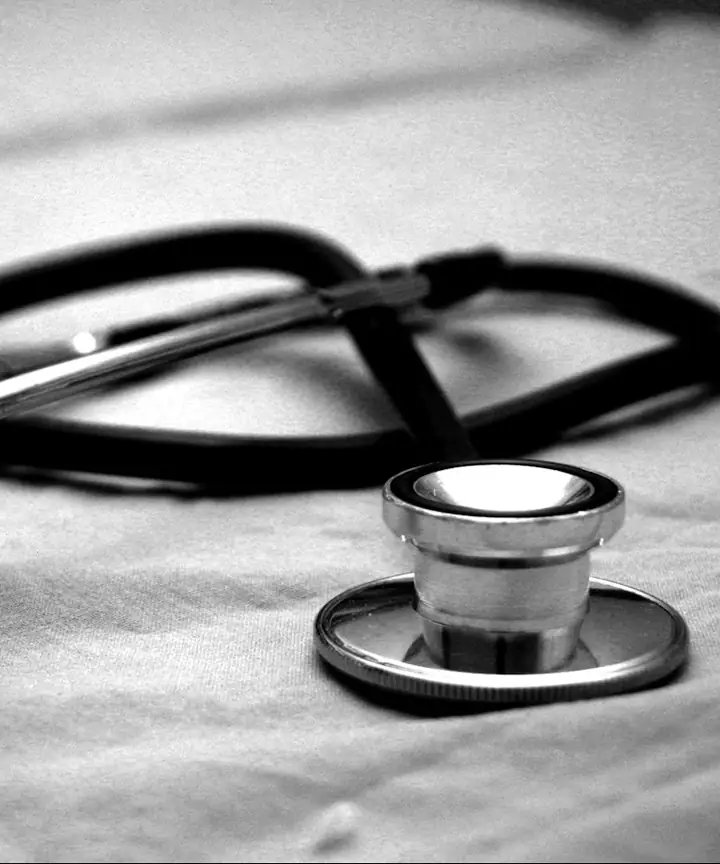 Close-up of a stethoscope resting on fabric
